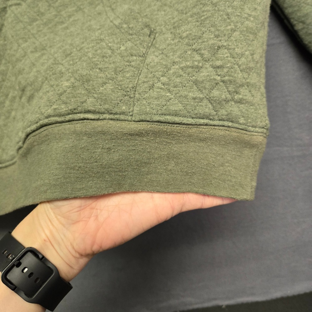 Finn's Toggery Quilted Snap Neck Pullover Sweatshirt L Olive Green Kangaroo Pkt - Picture 5 of 10